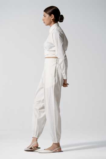 OFRIDA_White Cotton, Poplin Collared Wrap Around Shirt_Online_at_Aza_Fashions