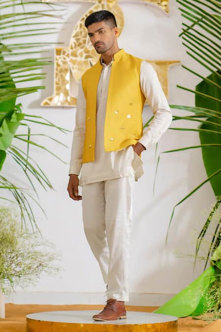 Runit Gupta Boat Motifs Hand Embroidered Bundi Kurta Set 