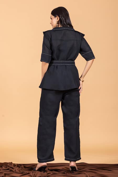 Savaaya Thread Stitch Embroidered Jacket Pant Set 