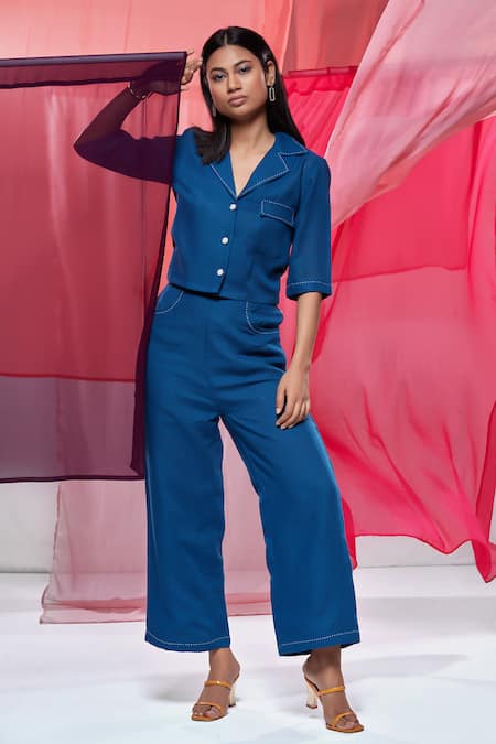 Savaaya Collared Crop Shirt With Pant 