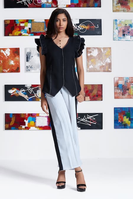 Savaaya Frill Sleeves Top With Side Tape Pant 