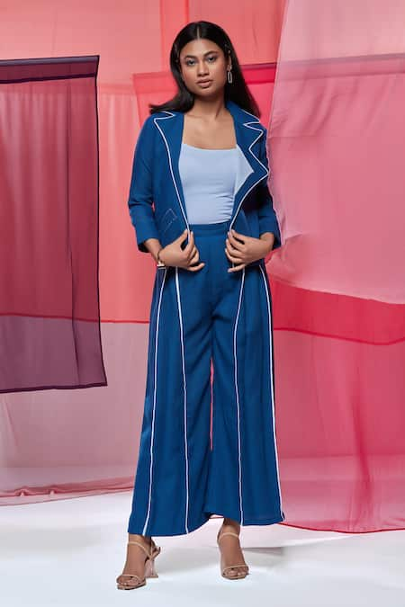 Savaaya Solid Jacket & Flared Pant Set 