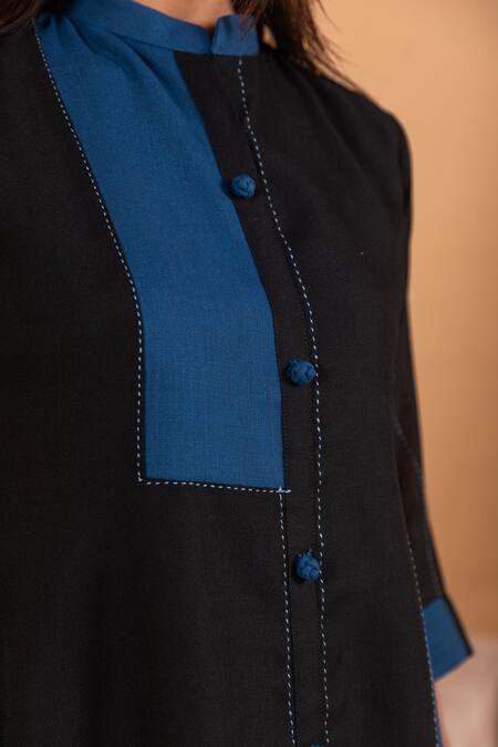 Shop_Savaaya_Black Linen Bandeau Neck Color Blocked Midi Dress_Online_at_Aza_Fashions