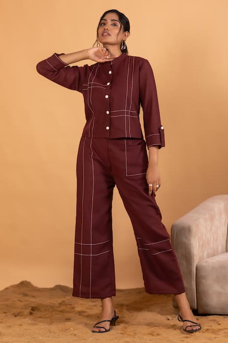 Savaaya Embroidered Button Down Top & Pant Set 