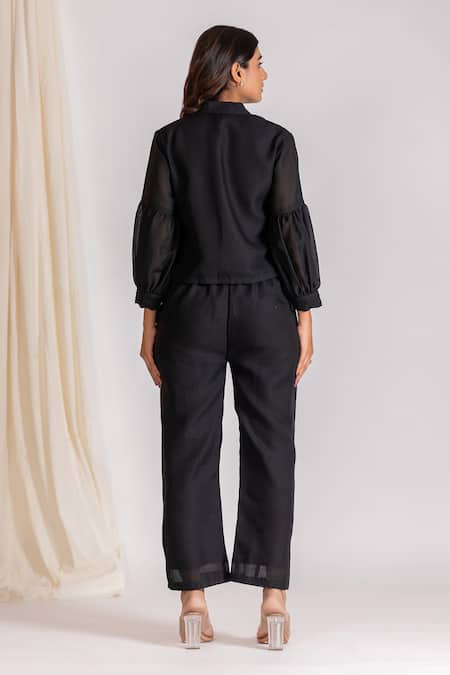 Savaaya Color Blocked Pleated Sleeve Shirt & Pant Set 