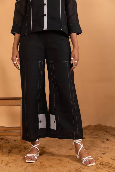 Savaaya Black Linen Embroidery Collared Pipe Shirt And Pant Set at Aza Fashions Savaaya_Black Linen Embroidery Collared Pipe Shirt And Pant Set _at_Aza_Fashions