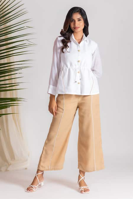 Savaaya Pipe Placement Embroidered Shirt & Flared Pant Set 