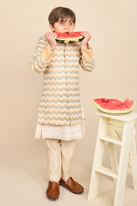 All Boy Couture Chevron Pattern Silk Achkan Pyjama Set 