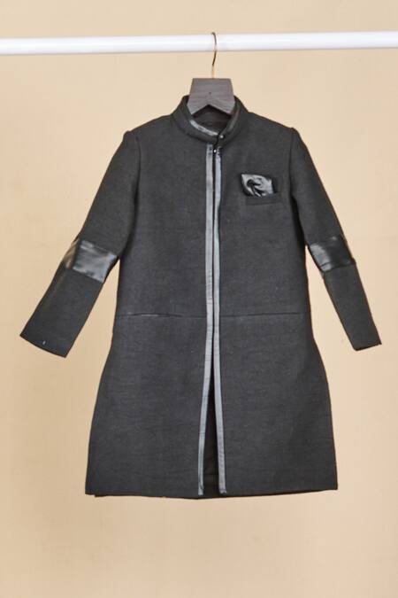 All Boy Couture_Black Silk Achkan Pyjama Set _at_Aza_Fashions