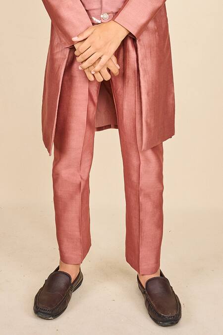 Buy_All Boy Couture_Pink Silk Sequins Rosewood Embroidered Achkan Set _Online_at_Aza_Fashions