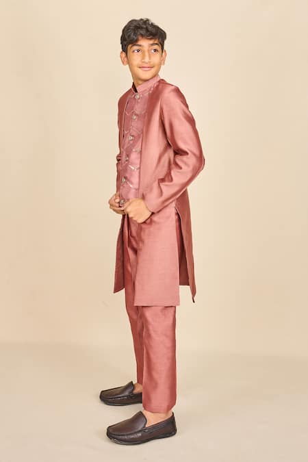 Shop_All Boy Couture_Pink Silk Sequins Rosewood Embroidered Achkan Set _Online_at_Aza_Fashions