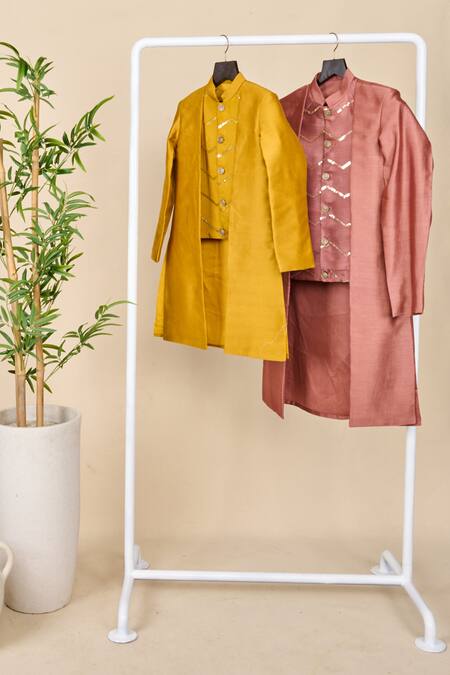 Buy_All Boy Couture_Pink Silk Sequins Rosewood Embroidered Achkan Set 