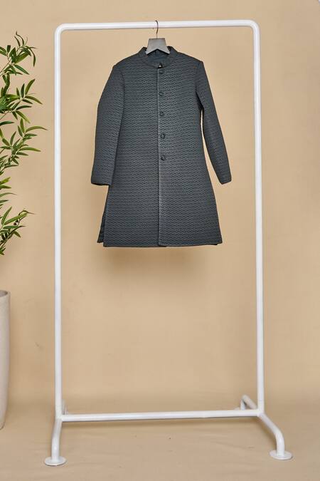 Shop_All Boy Couture_Blue Silk Quilted Achkan Set _Online_at_Aza_Fashions