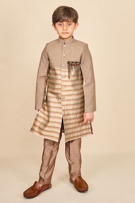 All Boy Couture Silk Zari Woven Achkan Set 