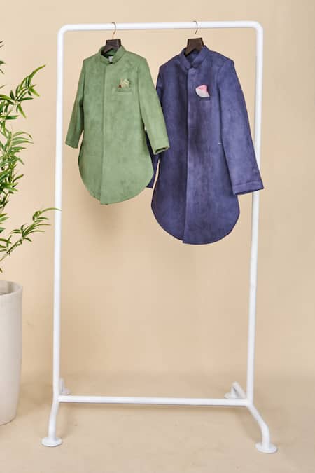 Buy_All Boy Couture_Green Silk Forest Achkan Set _Online_at_Aza_Fashions