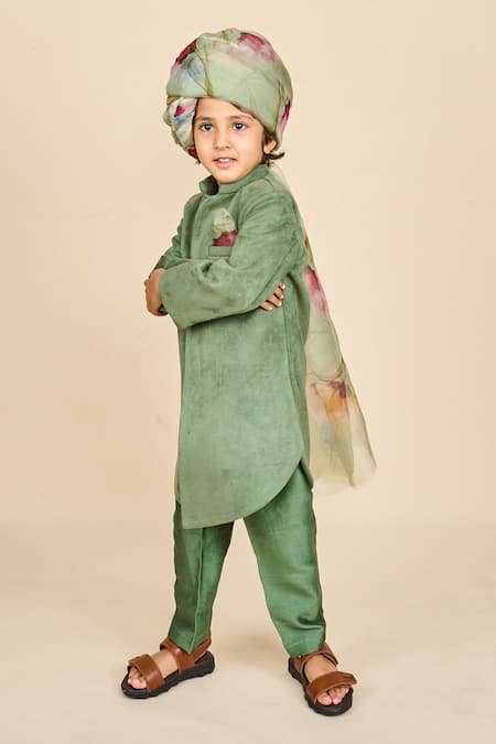 All Boy Couture Forest Green Silk Achkan Set 