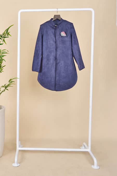 Shop_All Boy Couture_Blue Silk Navy Achkan Set _Online_at_Aza_Fashions