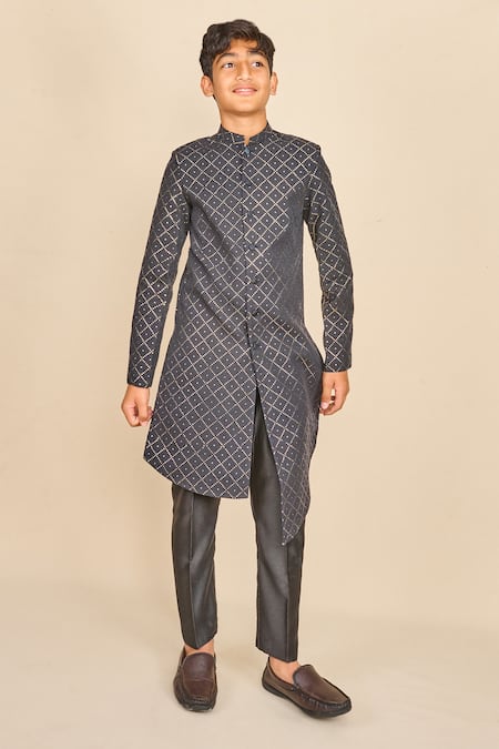 All Boy Couture Black Mukaish Embroidered Achkan Set 