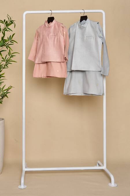 Shop_All Boy Couture_Blue Silk Embroidery, Gota Patti Thread Bundi And Kurta Set_Online_at_Aza_Fashions