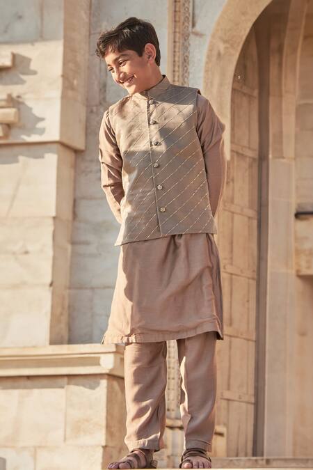 All Boy Couture Zari Embroidered Bundi Kurta Set 