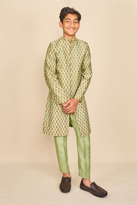 All Boy Couture Jaipuri Botanic Print Achkan Set 