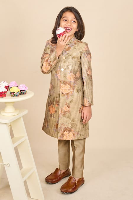 All Boy Couture Floral Print Achkan Set 