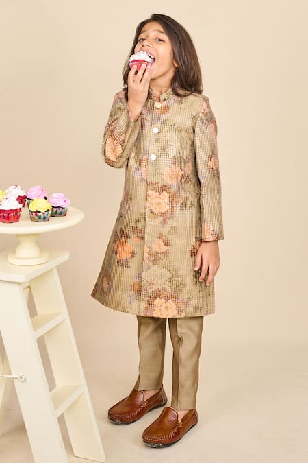 All Boy Couture Floral Print Achkan Set 