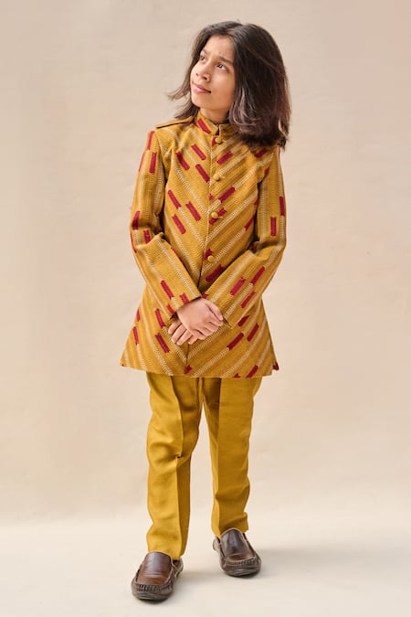 All Boy Couture Striped Thread Embroidered Achkan Set 