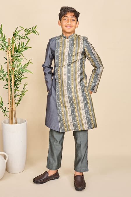 All Boy Couture Tribal Stripe Print Achkan Set 