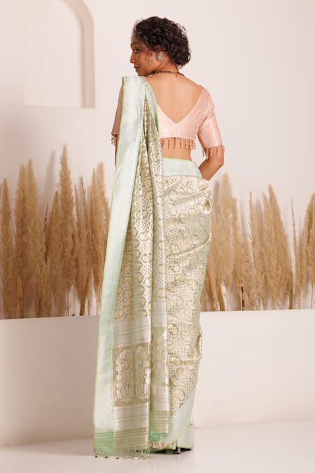 Chhaya Mehrotra Floral Geometric Tissue Net Saree Set 