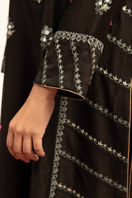 Shetab Kazmi Black Chanderi, Linen, Cotton, Viscose Pearls, Side Panelled Kurta Pant Set at Aza Fashions Shetab Kazmi_Black Chanderi, Linen, Cotton, Viscose Pearls, Side Panelled Kurta Pant Set _at_Aza_Fashions
