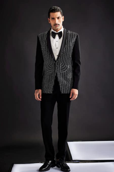 Sarab Khanijou Sequin Maze Embellished Tuxedo & Pant Set 