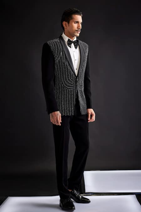 Sarab Khanijou Sequin Maze Embellished Tuxedo & Pant Set 
