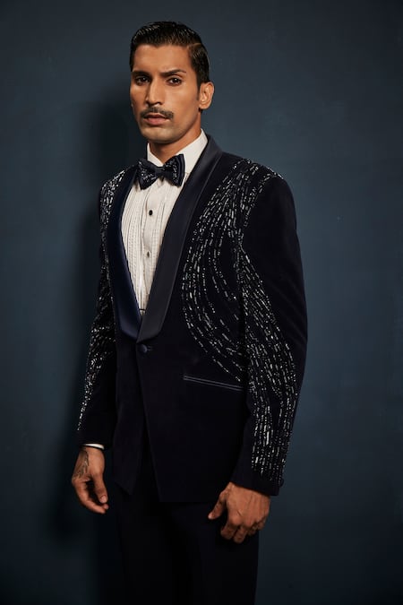 Sarab Khanijou Theo Metallic Galaxy Embellished Tuxedo & Pant Set 