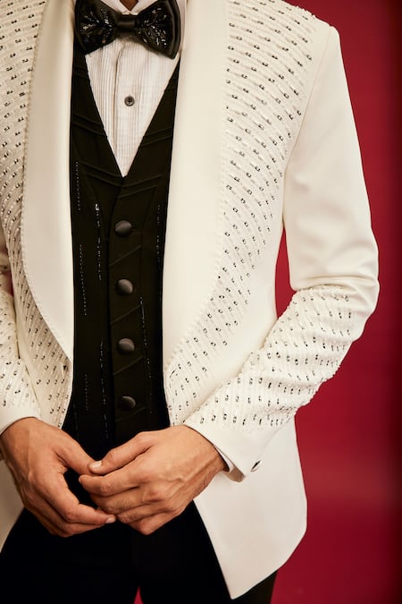 Sarab Khanijou Ivory Noir Glitch Tuxedo Set 