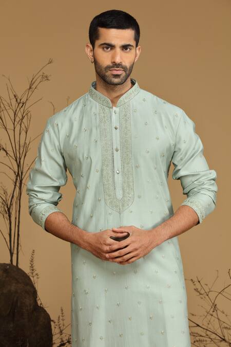 Shop_Kora By Nilesh Mitesh_Green Silk Embroidered Thread And Zari Work Floral Kurta Set_Online_at_Aza_Fashions