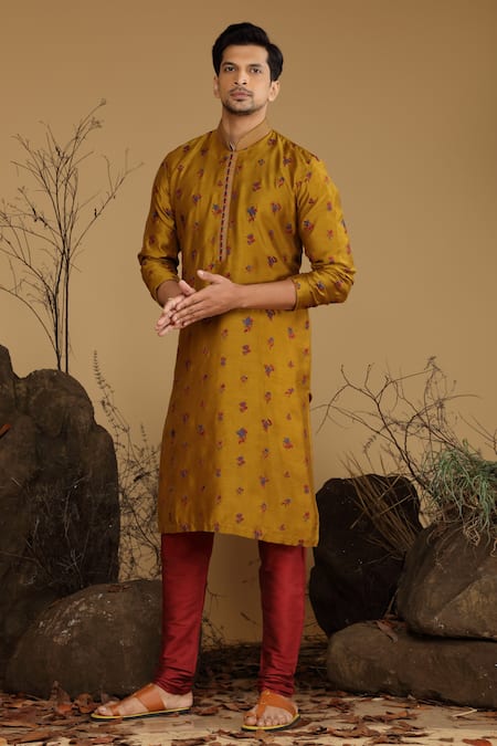 Kora By Nilesh Mitesh Floral Work Silk Kurta & Churidar Set 