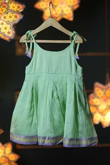 Buy_Love The World Today_Green Cotton, Silk Sadabahar Pleated Dress_Online_at_Aza_Fashions