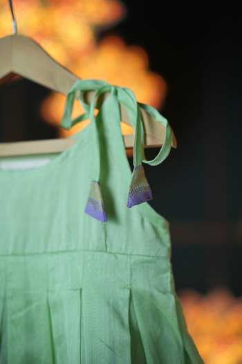Shop_Love The World Today_Green Cotton, Silk Sadabahar Pleated Dress_Online_at_Aza_Fashions
