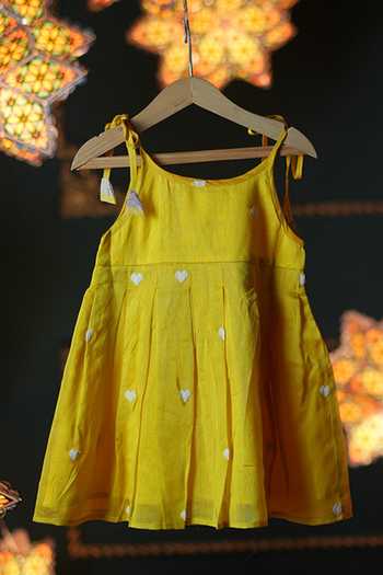 Buy_Love The World Today_Yellow Handloom Cotton, Silk Embroidery Handwoven Dress_Online_at_Aza_Fashions