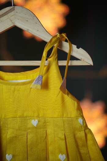 Shop_Love The World Today_Yellow Handloom Cotton, Silk Embroidery Handwoven Dress_Online_at_Aza_Fashions
