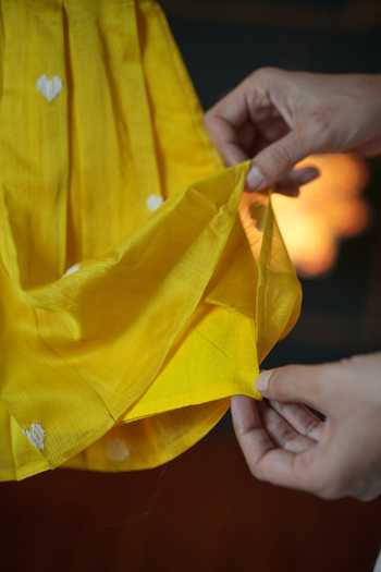 Love The World Today_Yellow Handloom Cotton, Silk Embroidery Handwoven Dress_at_Aza_Fashions