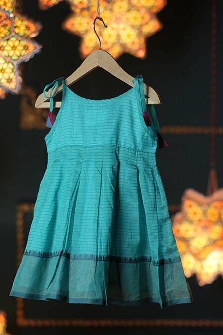 Love The World Today Blue Cotton, Silk Dahlia Sleeveless Pleated Dress Online at Aza Fashions Love The World Today_Blue Cotton, Silk Dahlia Sleeveless Pleated Dress_Online_at_Aza_Fashions