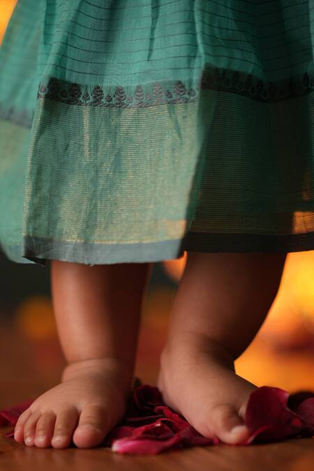 Love The World Today Blue Cotton, Silk Dahlia Sleeveless Pleated Dress at Aza Fashions Love The World Today_Blue Cotton, Silk Dahlia Sleeveless Pleated Dress_at_Aza_Fashions