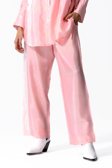 OFRIDA_Pink Cotton, Silk Cut Work Collared Side Tape Shirt With Pant_Online_at_Aza_Fashions