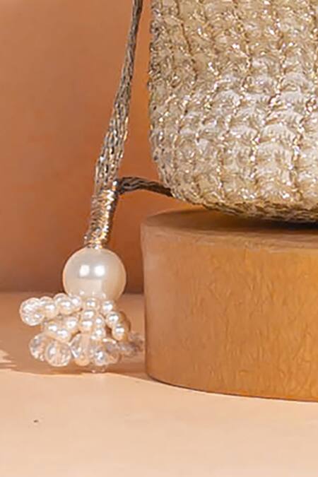 Shop Amyra Gold Pearls, Zari, Embroidery Tara Bucket Bag Online at Aza Fashions Shop_Amyra_Gold Pearls, Zari, Embroidery Tara Bucket Bag _Online_at_Aza_Fashions