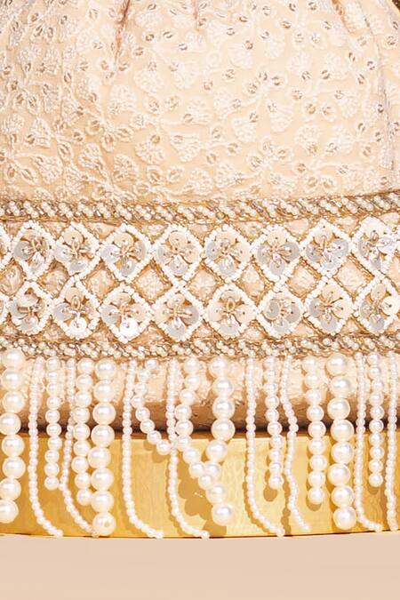 Amyra Beige Pearls, Zari, Embroidery Amara Thread Bucket Bag Online at Aza Fashions Amyra_Beige Pearls, Zari, Embroidery Amara Thread Bucket Bag_Online_at_Aza_Fashions