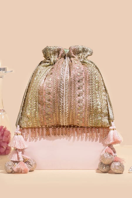 Shop Amyra Pink Pearls, Zari, Embroidery Naaz Sequin Potli at Aza Fashions Shop_Amyra_Pink Pearls, Zari, Embroidery Naaz Sequin Potli _at_Aza_Fashions