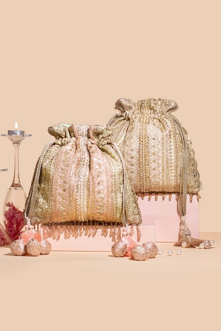 Amyra Pink Pearls, Zari, Embroidery Naaz Sequin Potli at Aza Fashions Amyra_Pink Pearls, Zari, Embroidery Naaz Sequin Potli _at_Aza_Fashions