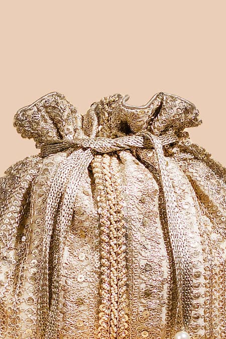 Amyra_Gold Pearls, Zari, Embroidery Naaz Thread Potli _Online_at_Aza_Fashions